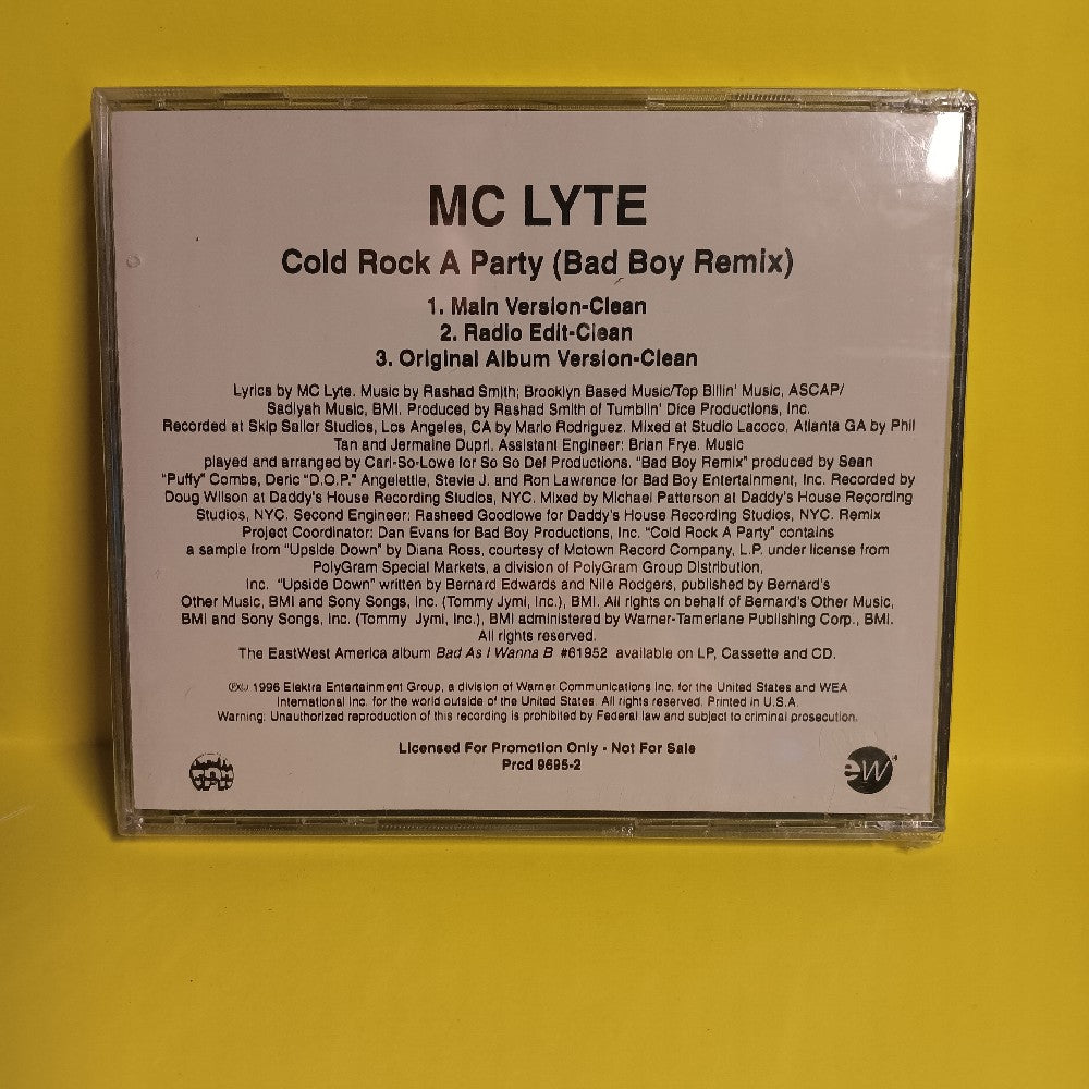 MC Lyte - Cold Rock A Party (Bad Boy Remix) PROMO - 1996 - PRCD 9695-2 - New - Sealed - CDs