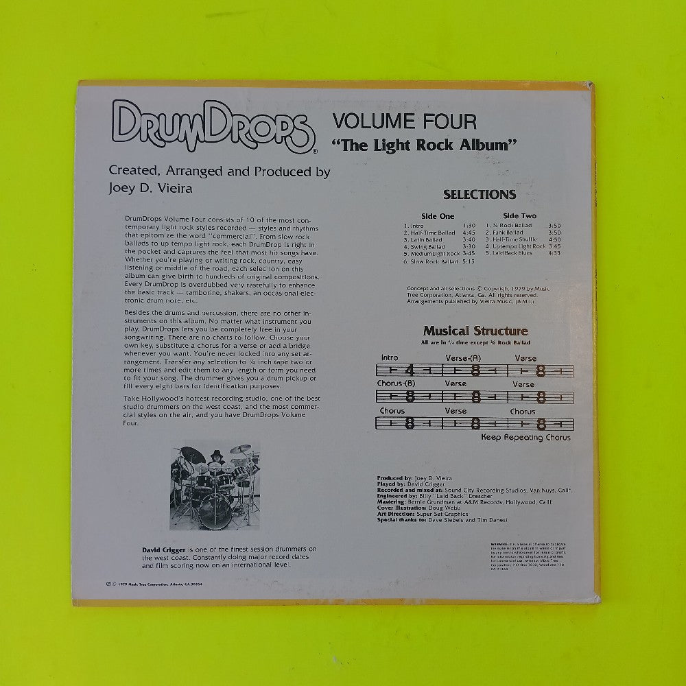 Joey D. Vieira - DrumDrops Volume Four 4 Light Rock Album - 1979 - DD-7780 - Used - VG++ - Vinyl