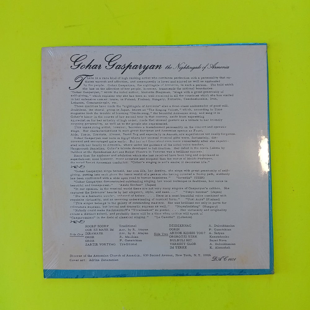 Gohar Gasparyan - The Nightingale Of Armenia - 1971 - DAC 1601 - Used - VG++ - Vinyl