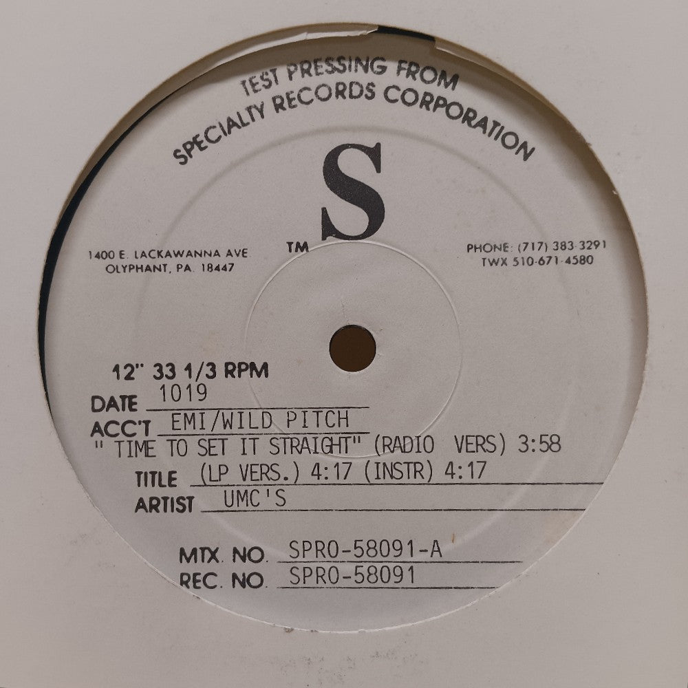 UMC's - Time To Set It Straight TEST PRESS - 1993 - SPRO-58091 - Used - VG++ - Vinyl