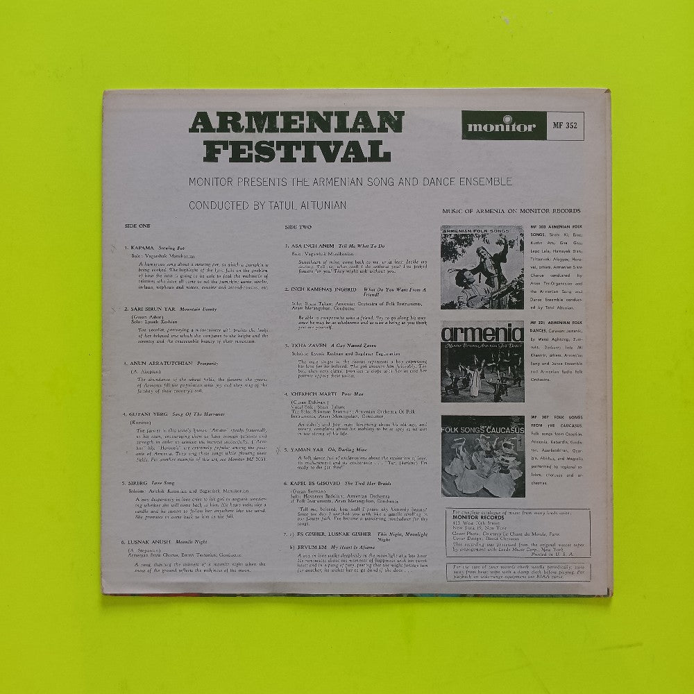 Armenian Song & Dance Ensemble - Armenian Festival - 1961 - MF 352 - Used - VG+ - Vinyl