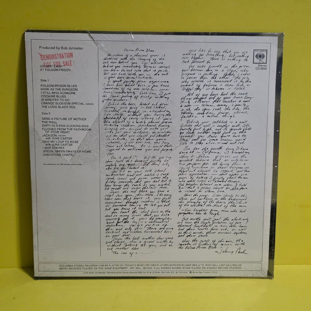 Johnny Cash  - At Folsom Prison / RARE Promo Sealed.  - 1968 - CS 9639 - New - Sealed - Vinyl