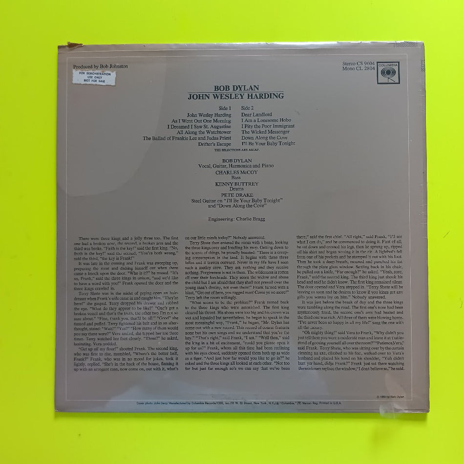 Bob Dylan - John Wesley Harding PROMO - 1968 - CS 9604 - New - Sealed - Vinyl