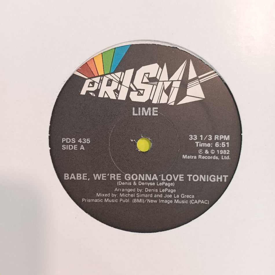 Lime - Babe Were Gonna Love Tonight 12" - 1982 - PDS 435 - Used - VG+ - Vinyl