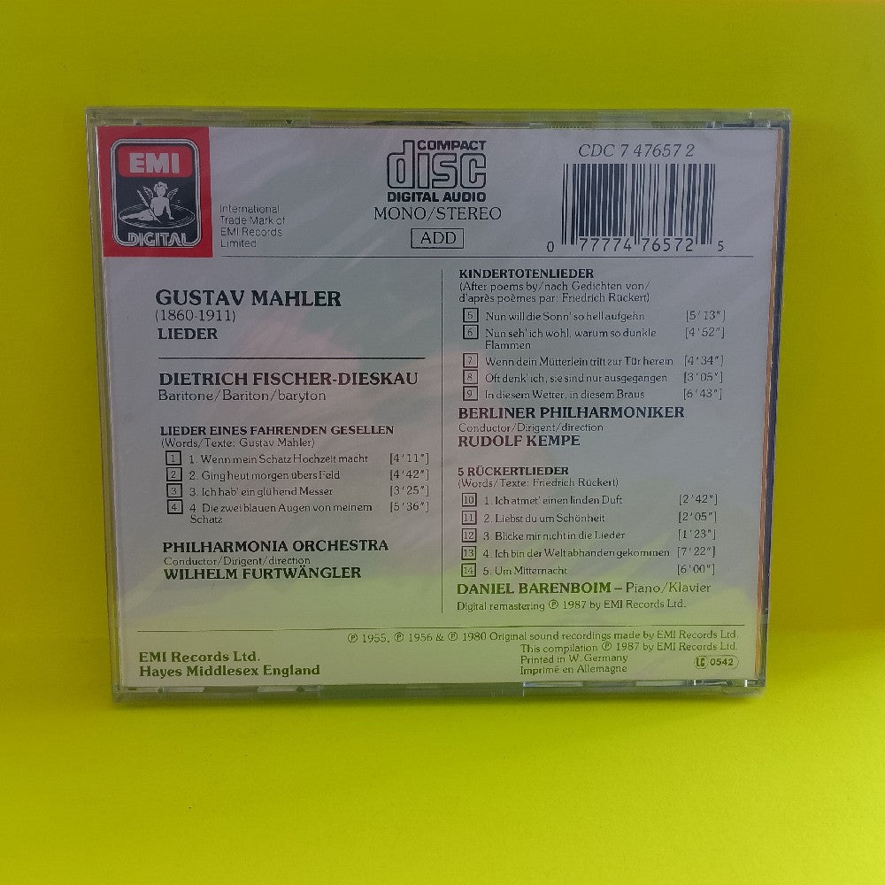 Dietrich Fischer-Dieskau - Mahler: Lieder Eines Fahrenden Gesellen Kindertotenlieder Rückertlieder - 1987 - CDC 7 47657 2 - New - Sealed - CDs