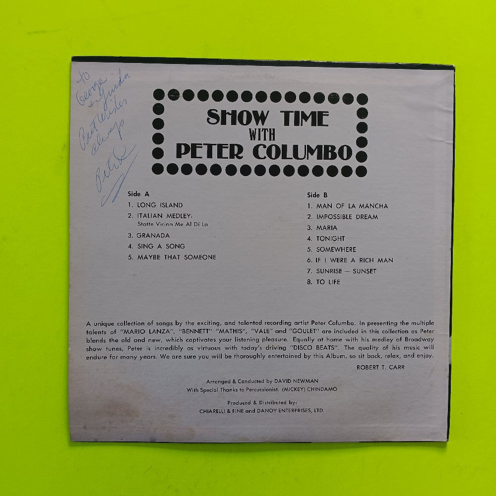 Peter Columbo - Showtime With Peter Columbo SIGNED W Love This Is My Song 45 - 1978 - A309 A321 - Used - EX - Vinyl