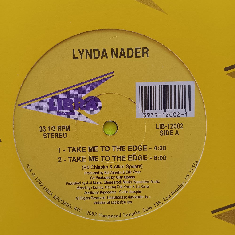 Lynda Nader - Take Me To The Edge 12"  - 1992 - LIB-12002 - Used - VG+ - Vinyl