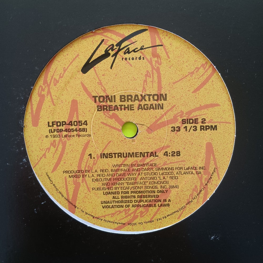 Toni Braxton - Breathe Again 12" PROMO  - 1993 - LFDP-4054 - Used - VG++ - Vinyl