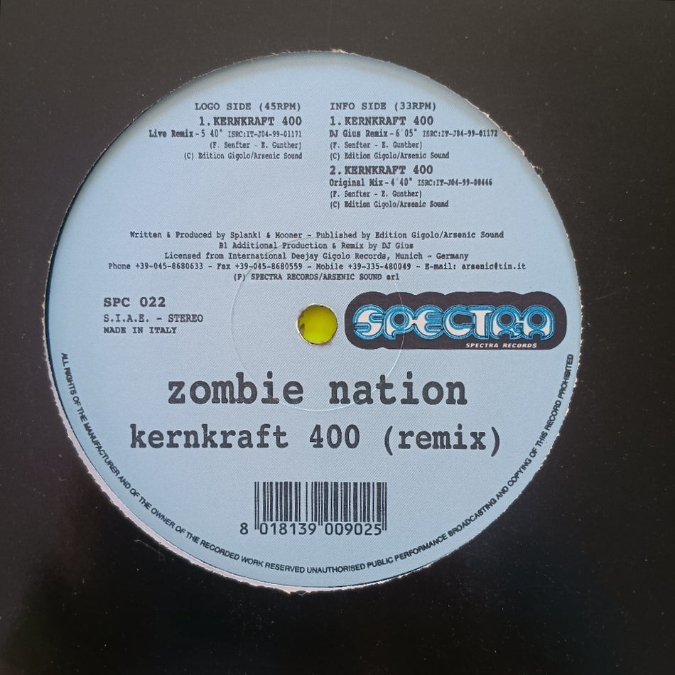 Zombie Nation - Kernkraft 400 (Remix) 12" ITALY - 1999 - SPC 022 - Used - VG++ - Vinyl