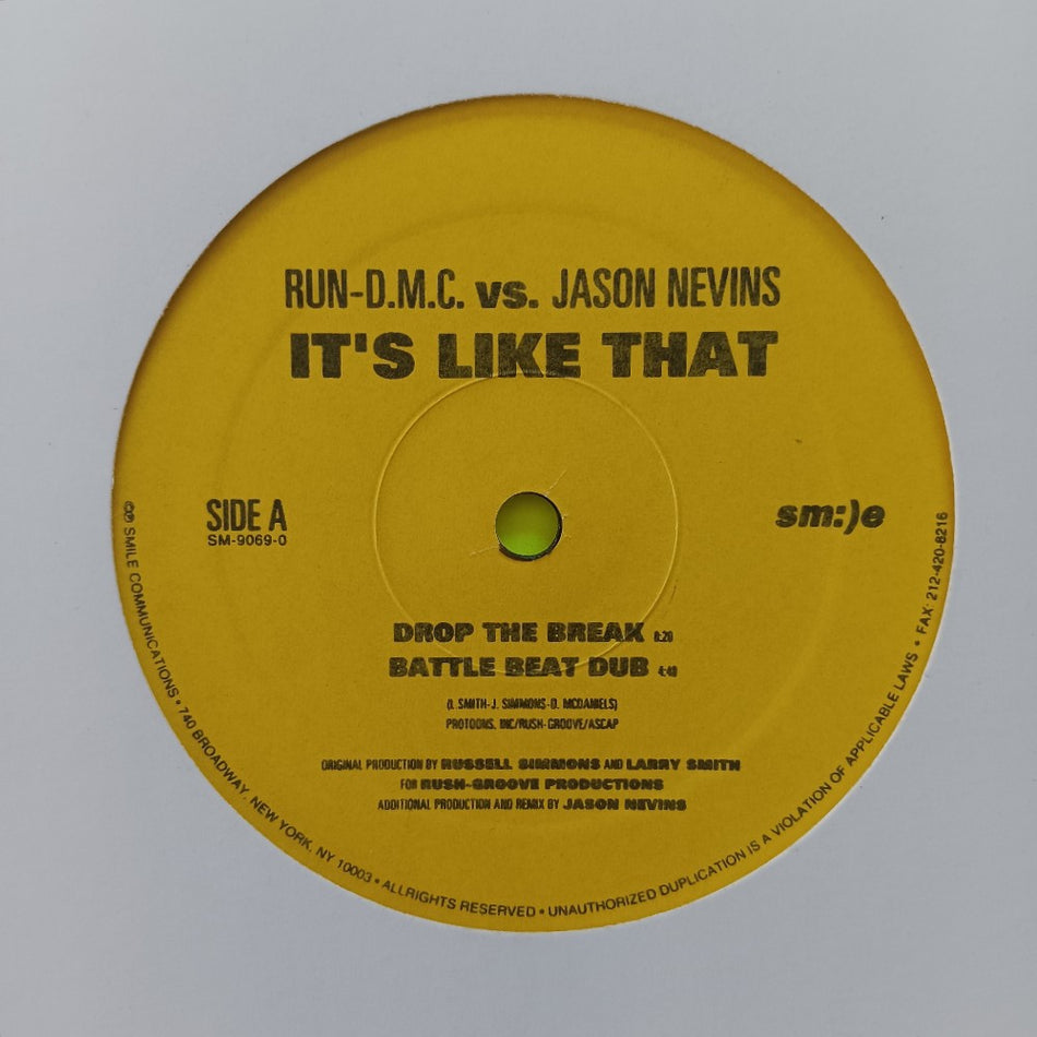 Run-DMC Vs Jason Nevins - It's Like That 12" - 1997 - SM-9069-0 - Used - VG++ - Vinyl