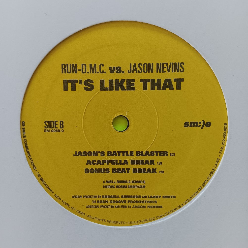 Run-DMC Vs Jason Nevins - It's Like That 12" - 1997 - SM-9069-0 - Used - VG++ - Vinyl