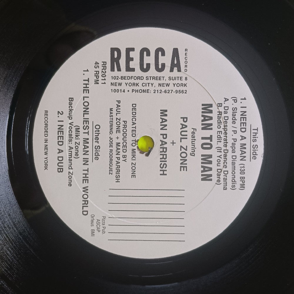 Man To Man Ft Paul Zone & Man Parrish - I Need A Man 12" - 1987 - RR2011 - Used - VG++ - Vinyl