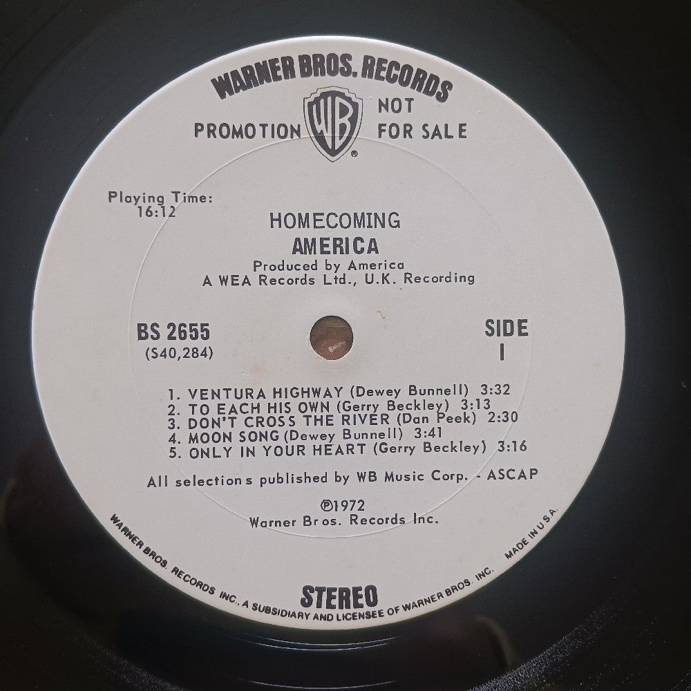 America - Homecoming PROMO W. HYPE - 1972 - BS 2655 - Used - VG++ - Vinyl