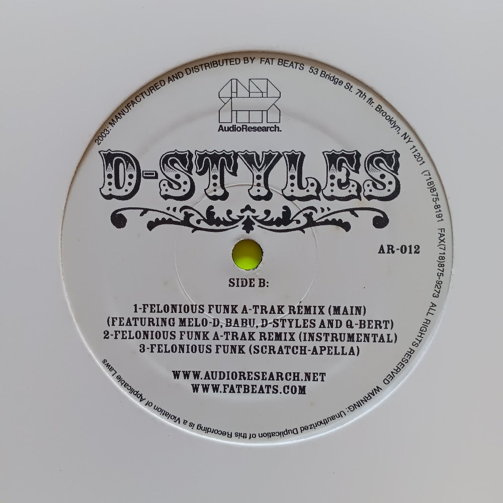 D-Styles - John Wayne On Acid 12" - 2003 - AR-012 - Used - VG++ - Vinyl