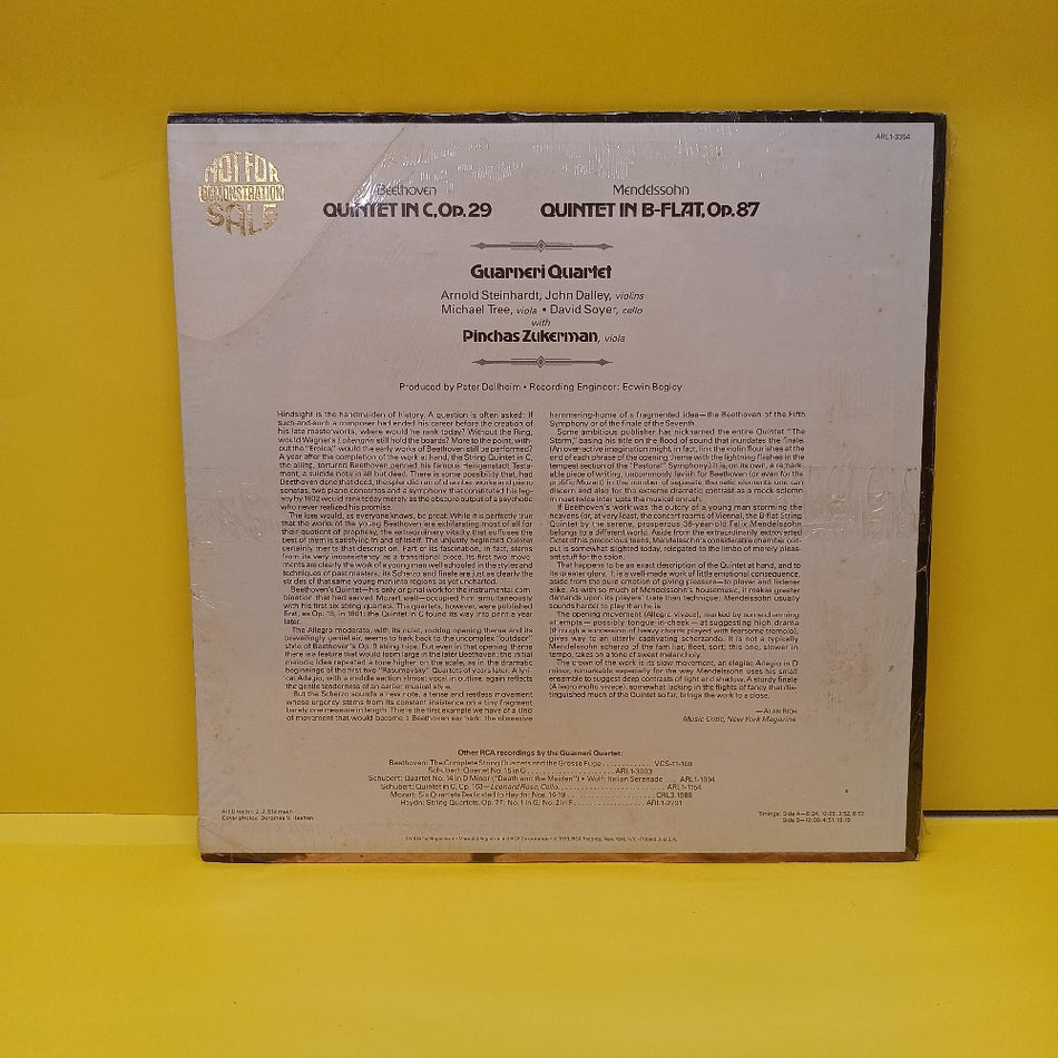 Guarneri Quartet & Pinchas Zukerman - Quintet In C Op. 29 B-Flat Op 87 PROMO - 1979 - ARL1-3354 - New - Sealed - Vinyl