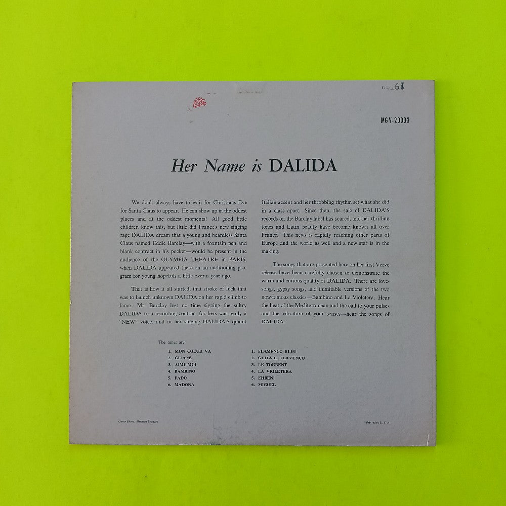Dalida - Ellen S'Appelle Dalida MONO - 1957 - V-20003 - Used - VG++ - Vinyl