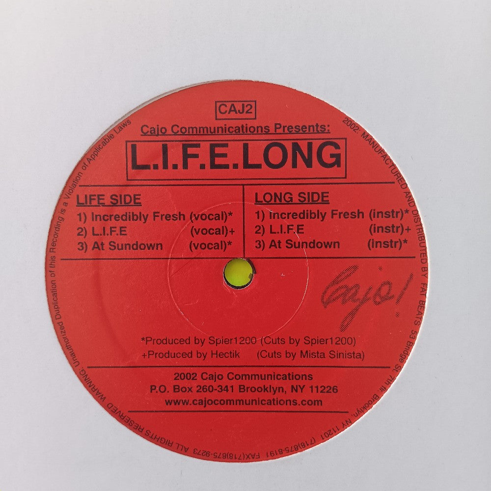 L.I.F.E. Long - Incredibly Fresh 12" PROMO - 2002 - CAJ2 - Used - VG++ - Vinyl