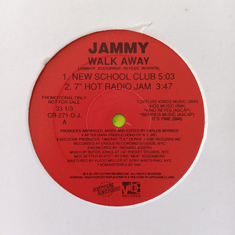 Jammy - Walk Away 12" PROMO - 1992 - CR-271-DJ - Used - VG++ - Vinyl