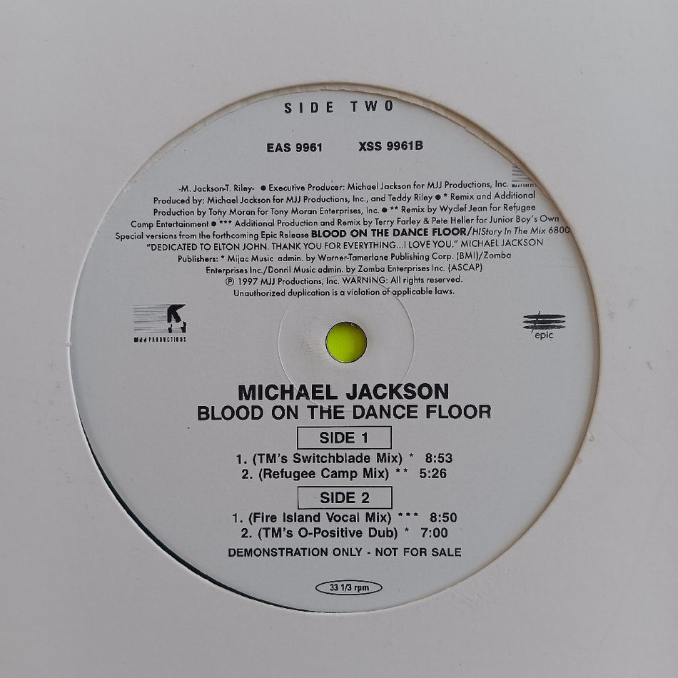 Michael Jackson - Blood On The Dancefloor 12"  - 1997 - EAS 9961 - Used - VG++ - Vinyl