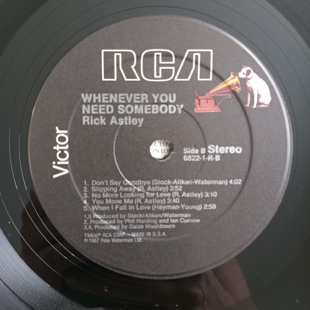 Rick Astley - Whenever You Need Somebody - 1987 - 6822-1-R - Used - VG++ - Vinyl