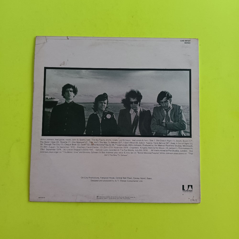 Dr. Feelgood - Down By The Jetty UK MONO - 1975 - UAS 29727 - Used - VG+ - Vinyl