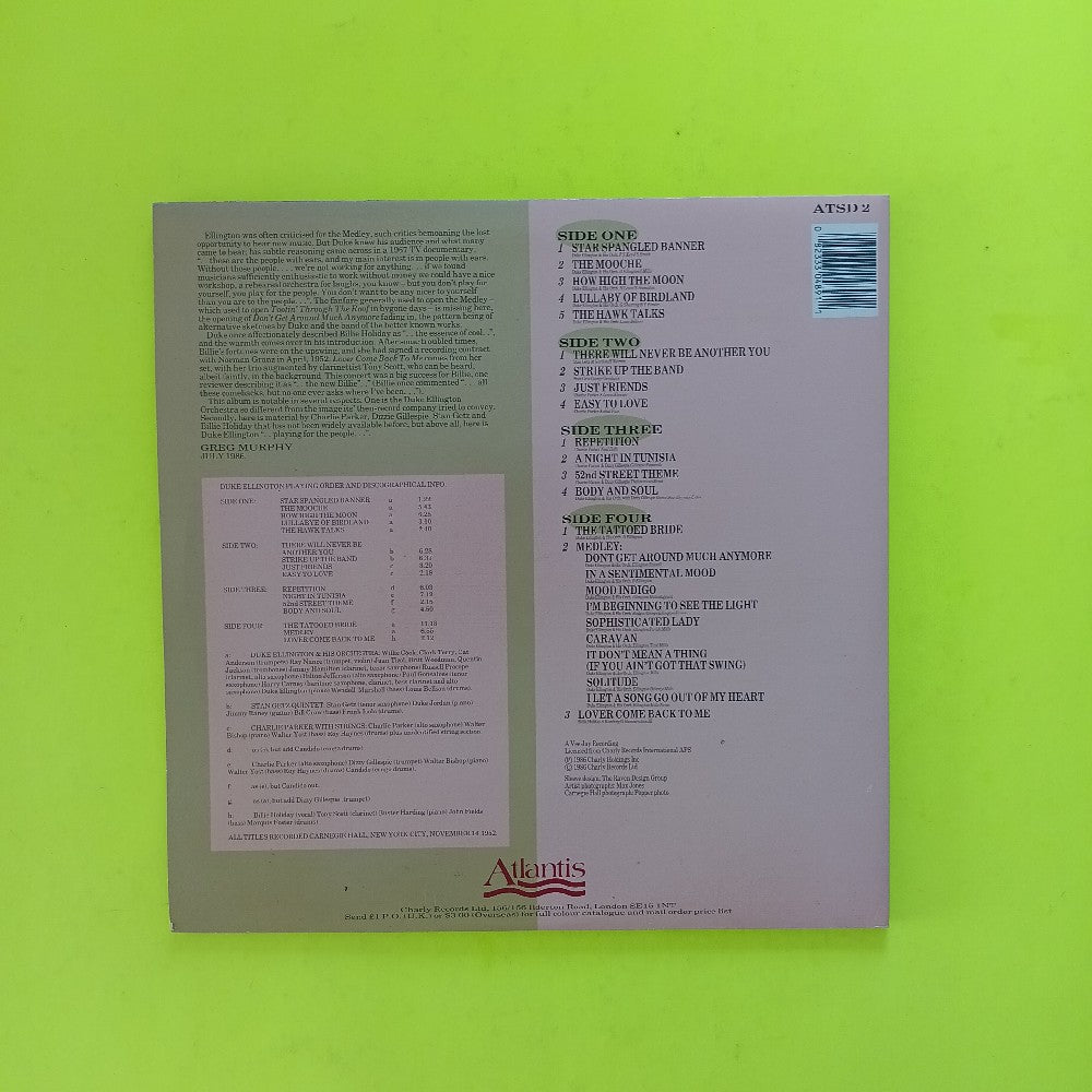 Duke Ellington - Concert At Carnegie Hall 2LP UK - 1986 - ATSD 2 - Used - VG++ - Vinyl